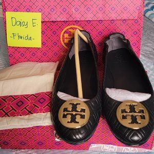 Tory Burch Quilted Minnie Miller Shoes with Metal Logo
